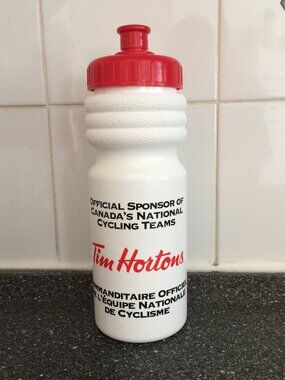 Tim Hortons Branded Plastic Cycling Water Bottle Canada Teams Sponsor Red Lid